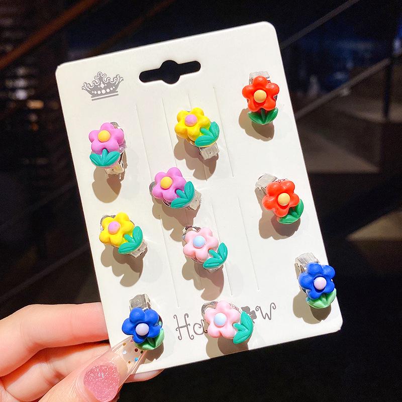 Children's No-Piercing Flower Earrings - Cute Anti-Pain Dangle & Stud Ear Clips for Baby Girls