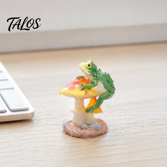 Atmospheric Micro Landscape Decorations Resin Frog on Mushrooms Figurine, DIY Bonsai Ornament, Realistic Statues for Indoor Plants Waterproof