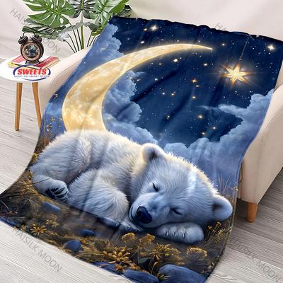 Kuscheldecke mit Eisbären-Motiv, Dekorative Decke für Sofa und Bett, Decke für Erwachsene und Kinder, Für alle Jahreszeiten, Weiche Flauschdecke für die Couch