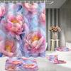 4Pcs Shower Curtain Set with Non-Slip Bath Mat, Toilet Lid Cover, Contour Rug & 12 Hooks, Bathroom
