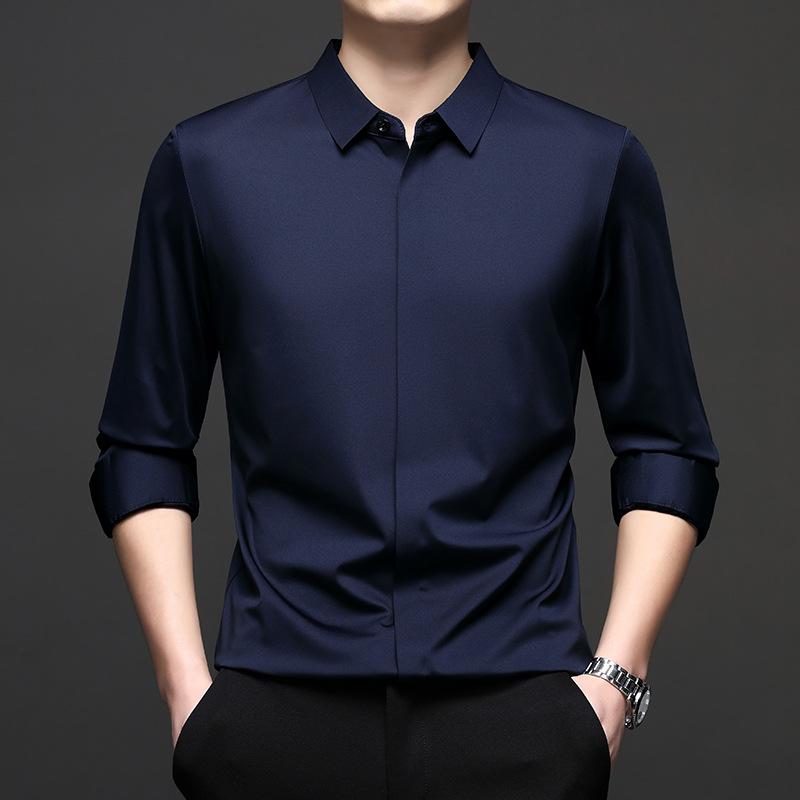 Middle-Aged & Young Men's Shirt Autumn Long Sleeve Lapel Collar Fashion Casual