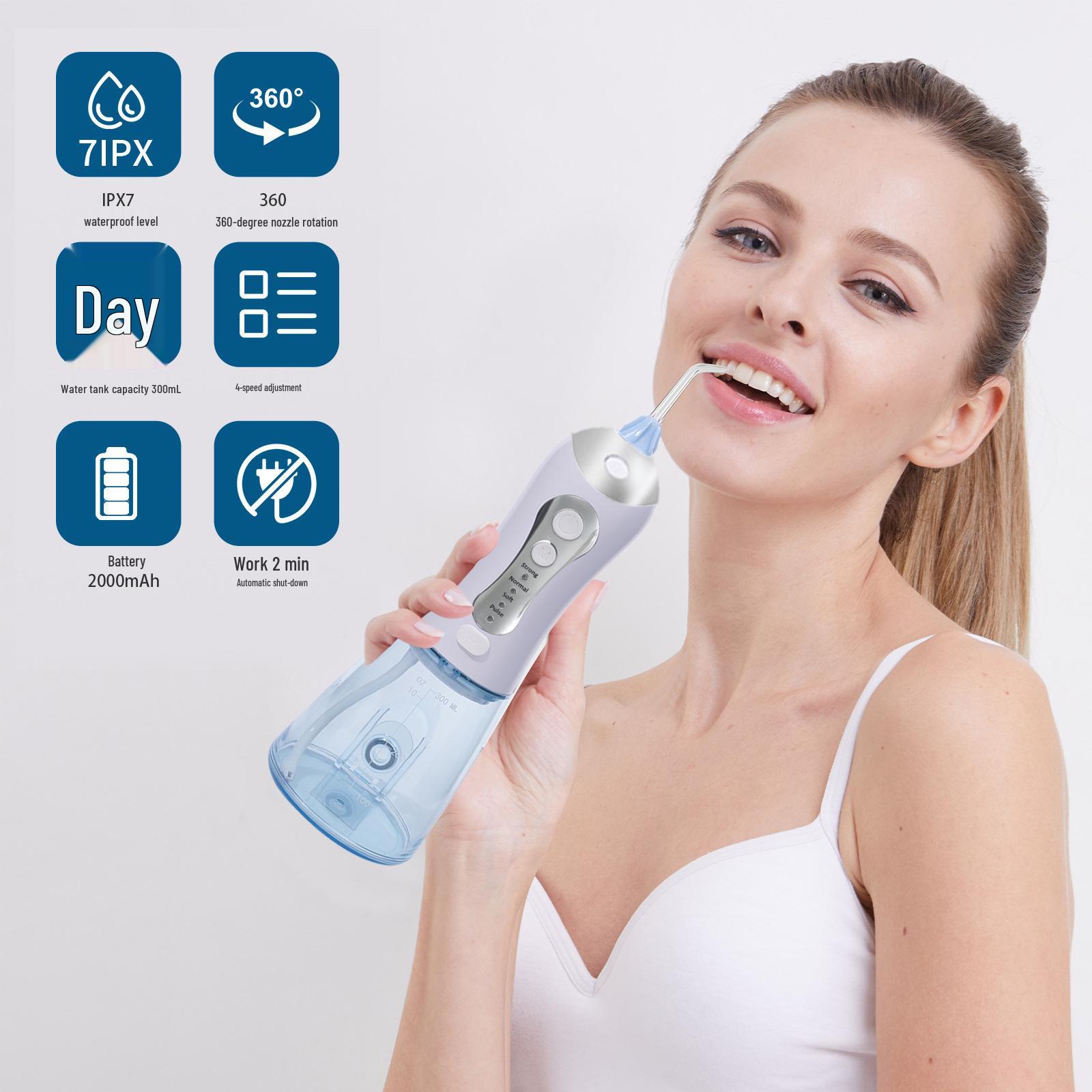 Portable High-Frequency Electric Oral Irrigator for Teeth Cleaning and Orthodontic Care Pink + 1 Nozzle