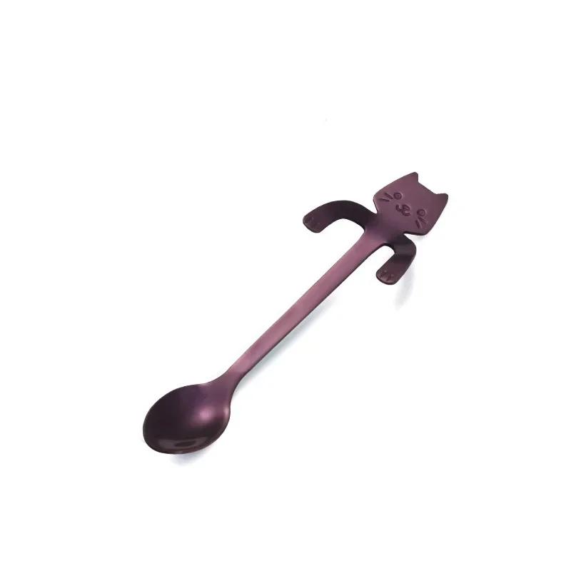 1pcs Cat Coffee Spoon Cartoon Cute Dessert Spoon Hanging Dog Mug Stirring Spoon Teaspoon Kitchen Tableware Stainless Steel