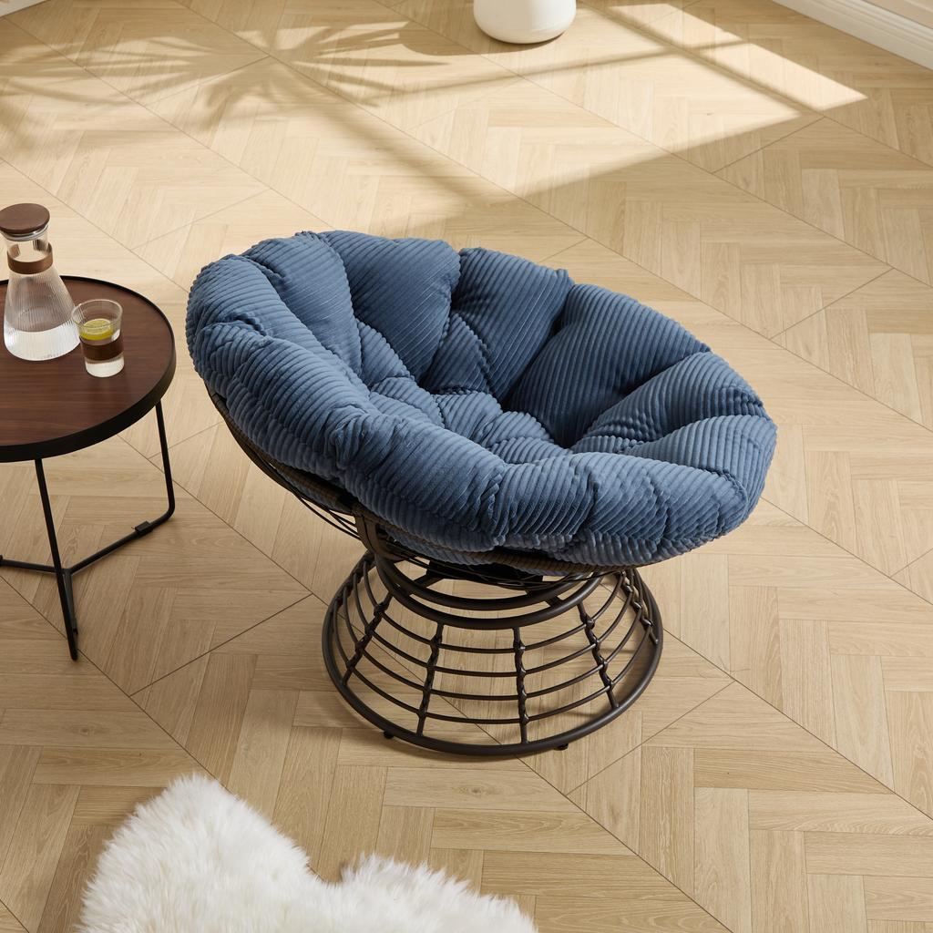 Comfortable Wicker Papasan Chair, 360 degrees Swivel Indoor Outdoor with Soft Thick Cushion, Ideal for Living Room, Brown Frame