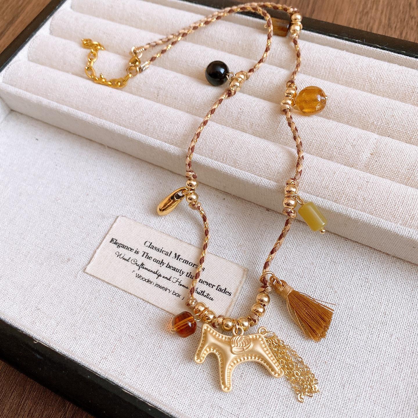 Новый китайский ретро плетеный веревочный пони с бахромой ожерелье цепочка на ключицу персонализированный элемент украшение