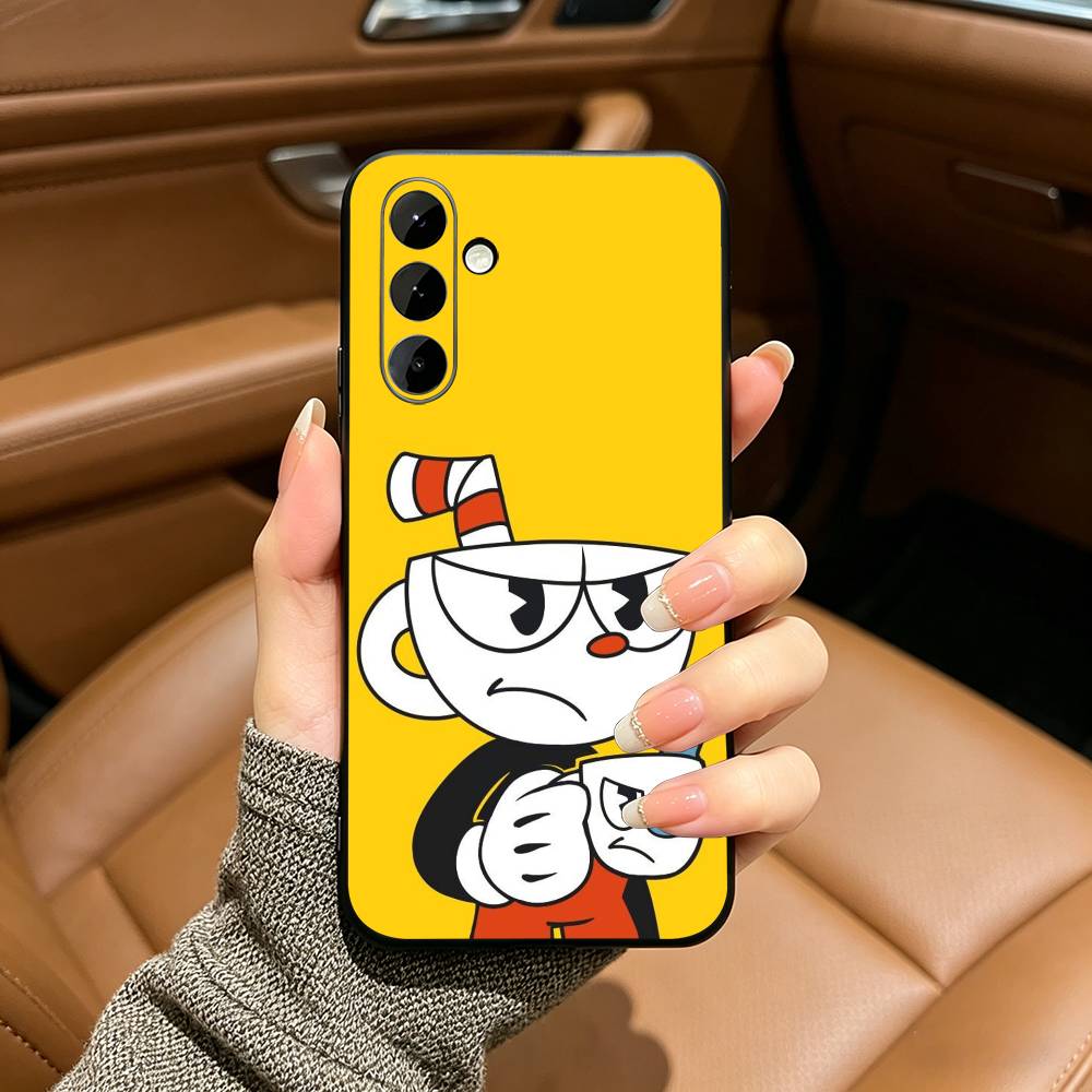 Funda de Teléfono Linda de CupHead y MugMan Para Samsung Galaxy A73,A71 A72,A70,A53,A52,A51,Funda Negra de Silicona Suave