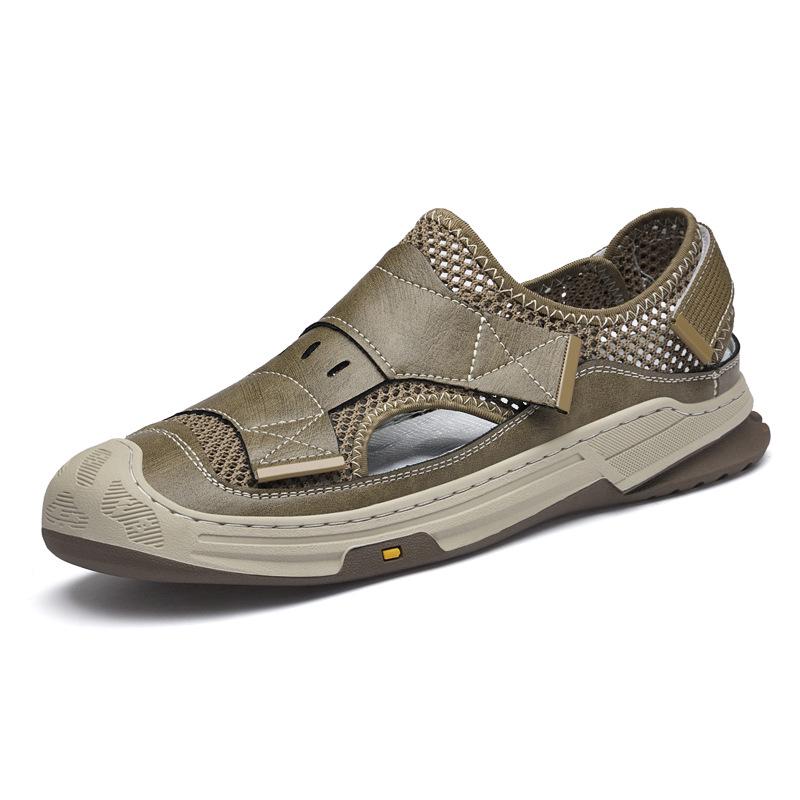Men s Plus Size Cowhide Mesh Slip-On Sandals: Breathable Casual Driving Shoes EU 44 хаки