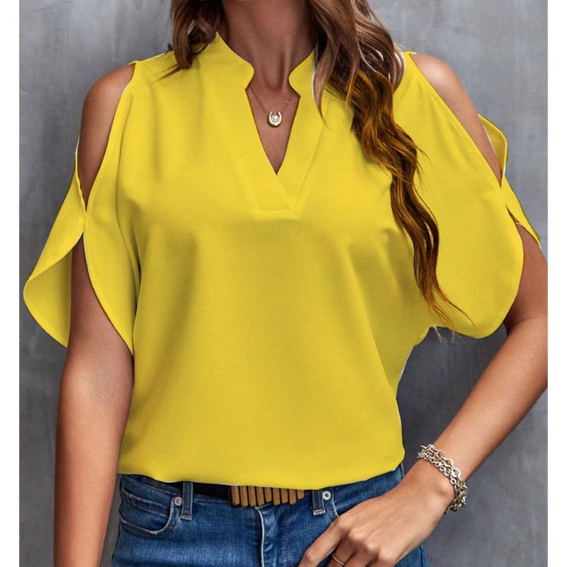 Summer women's new style V-neck stylish off-shoulder sleeve women's tops