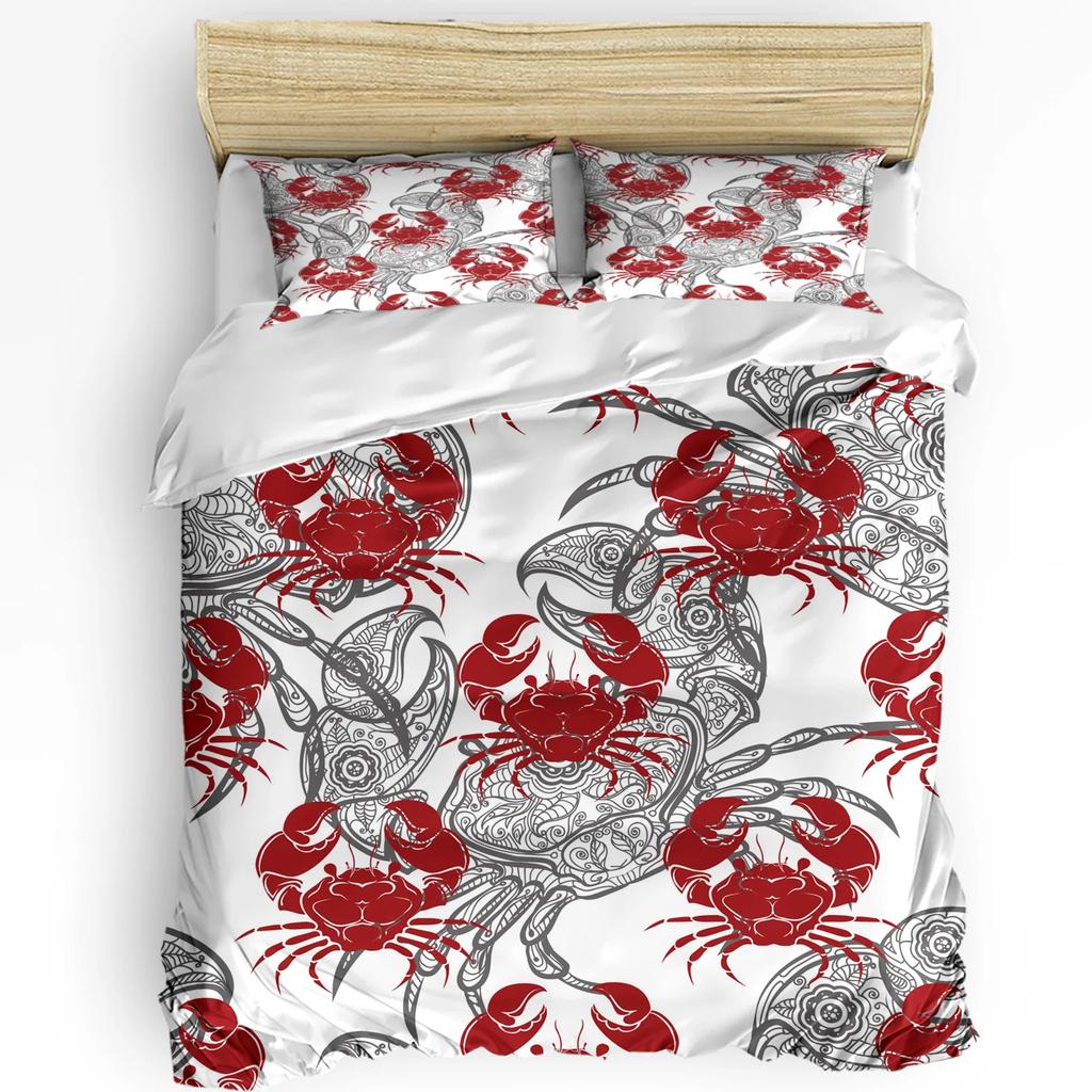 Animal Crab Bedding Set 3pcs Boys Girls Duvet Cover Pillowcase Kids Adult Quilt Cover Double Bed Set Comforable Home Textile