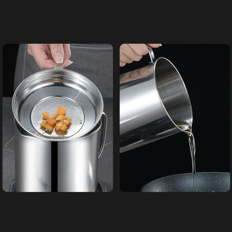 1.3L Oil Can Kitchen Oil Filter Cup Household Filter Mesh Oil for Tank Pot Leak Oil Leaking Storage Stainless Steel Mate