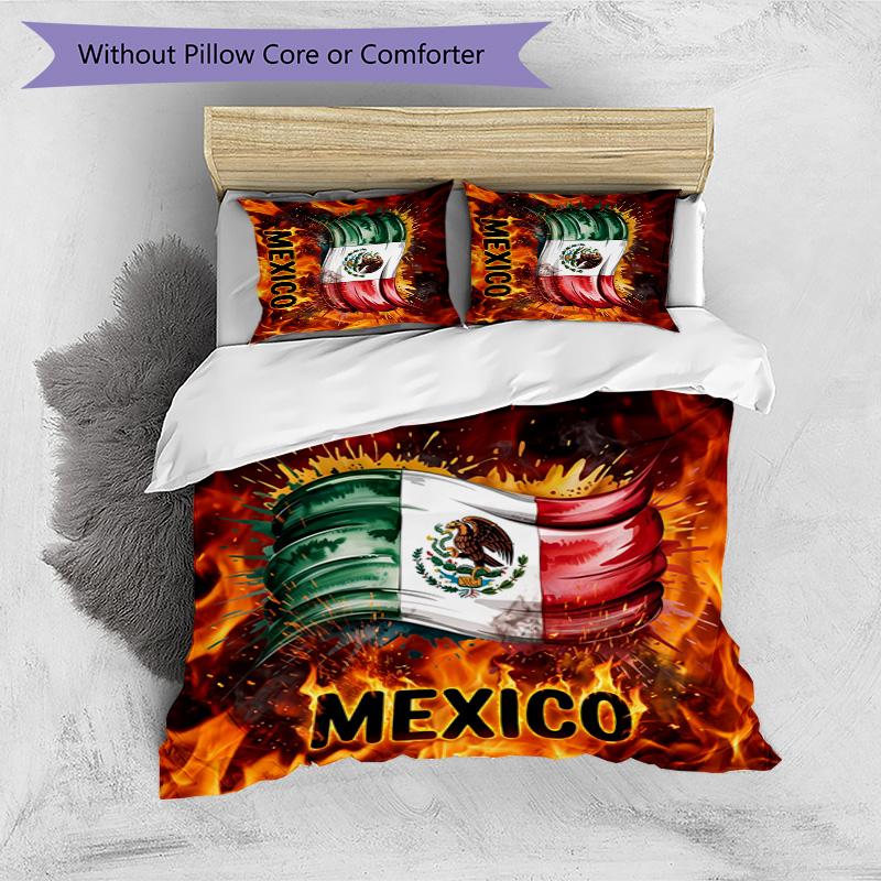 Mexico footbal Printed Bedding 3 Piece Set Cozy Breathable Bed Cover Set as Housewarming Holiday Gift