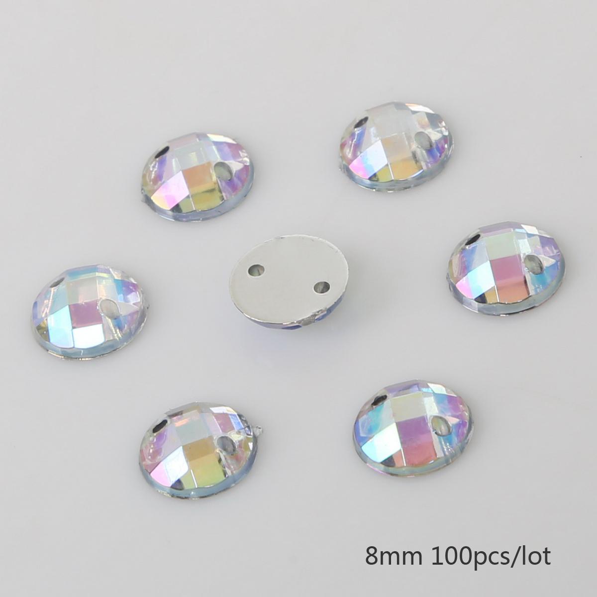 

Вышивание акриловых стразов с плоской задней частью, два отверстия, пришивные стразы, хрустальные камни для DIY, украшение для свадебного платья, одежды 8mm 100pcs белый/разноцветный