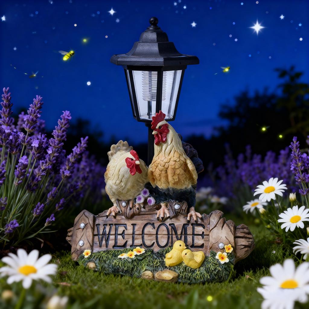 Happy Rooster Solar Outdoor Light Statue