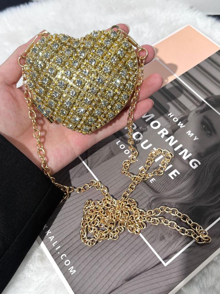 Mini Borsa a Mano a Forma di Cuore d'Amore con Decorazioni di Diamanti Acqua Scintillante per Uso Quotidiano