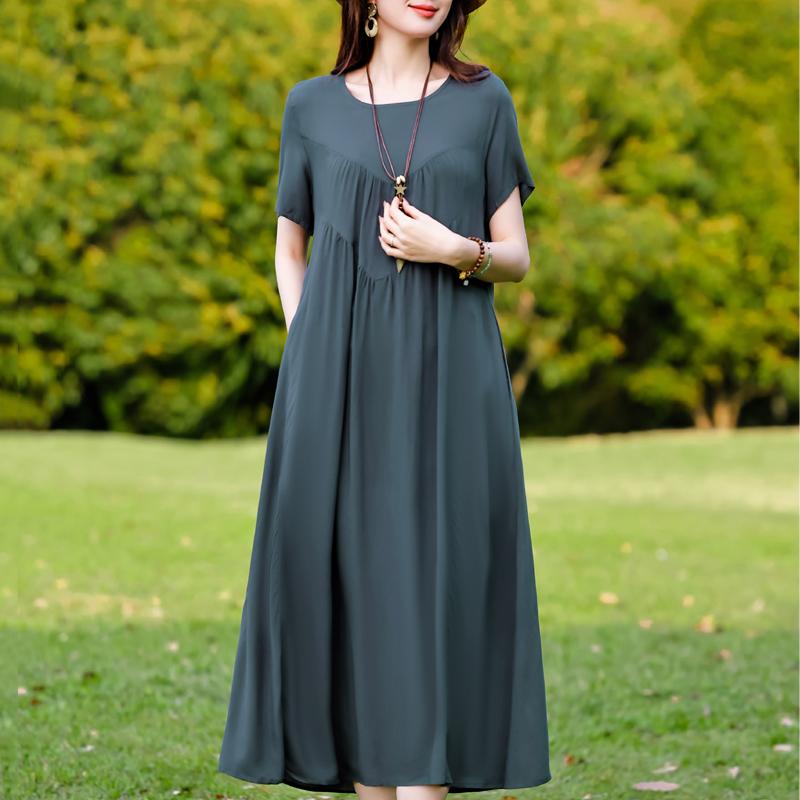 Plus Size Elegant Women's Summer Dress Vintage Clothes Short Sleeve Loose Long Dresses