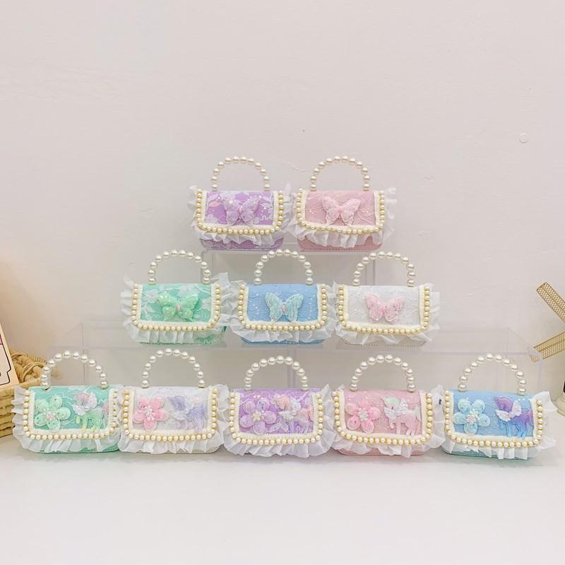 Lace Stylish Cute Childrens Bag Beautiful Butterfly Pearl Handbag For Girls Toddler