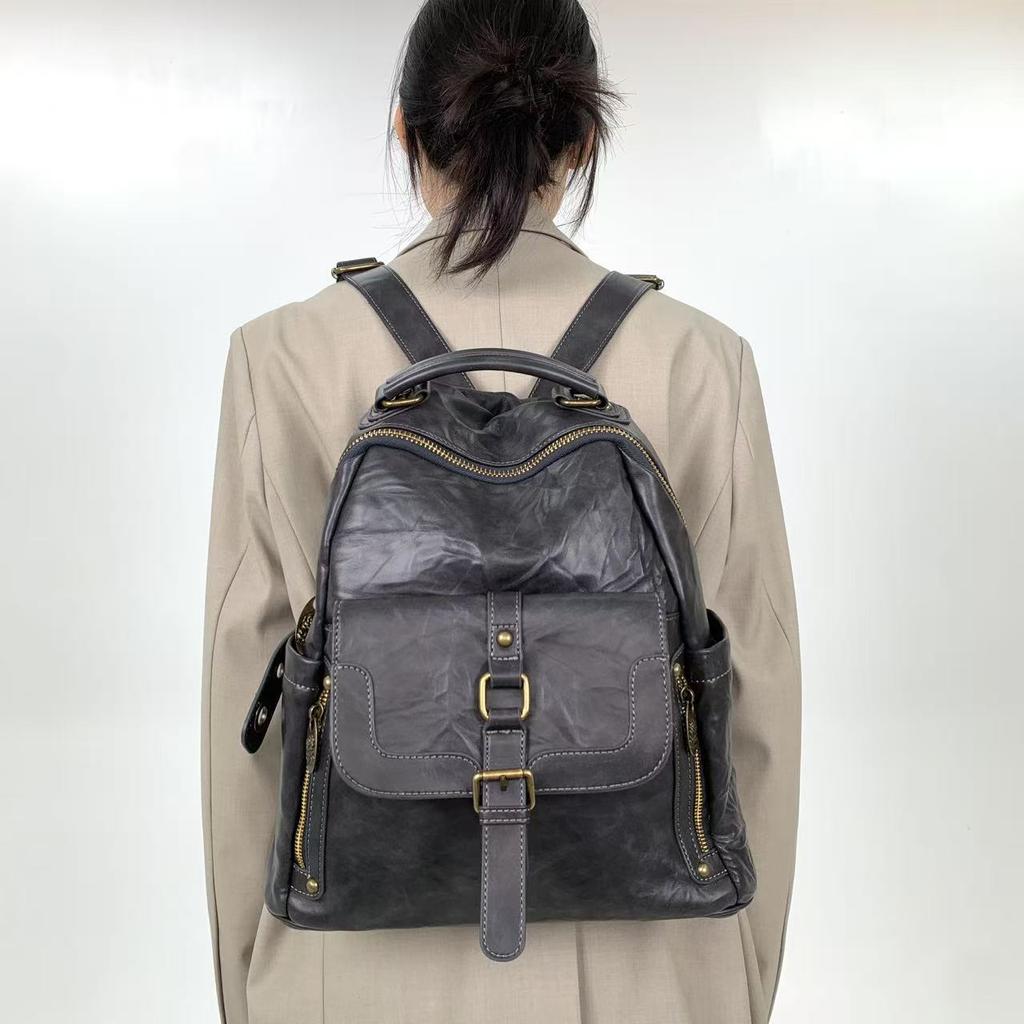 Women'S Pleated Vintage Maillard Backpack Large Capacity Millennium Spice Girls Shoulder Bag