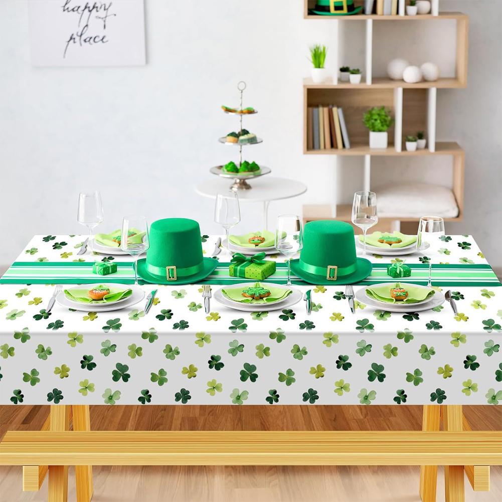 St. Patrick's Day Clover Tablecloth Decorations 2025 Clover Printed Tableclot Rectangle Table Cover St. Patrick's Day Party Decoration