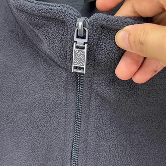 Men Coat Stand-Up Collar Long Sleeve Zipper Closure Polar Fleece Jacket