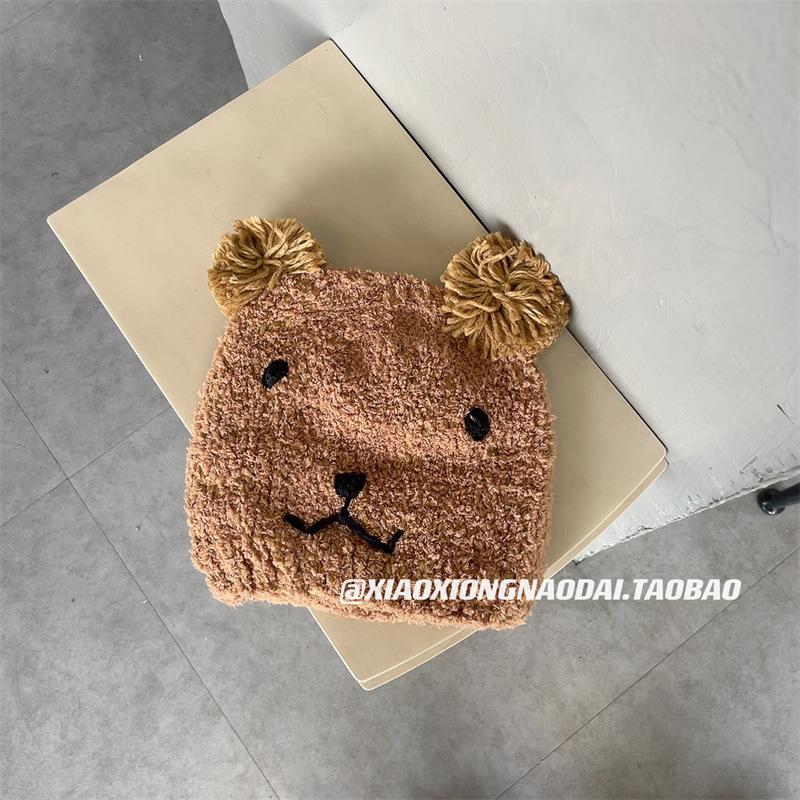 Star With The Same Bear Cute Lamb Wool Knitted Hat Women'S Winter Warm Ear Protection Pullover Hat Literary Cute Wool Hat