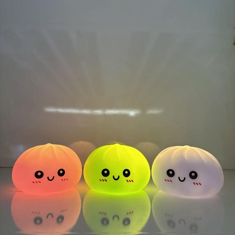Creative Cute Dumpling Led Night Light Pressable Stress Relief Toy, Children'S Bedroom Bedside Lamp Gift