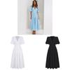 Summer Elegant Deep V Bubble Sleeve Maxi Dress With Pleated Fabric For Women
