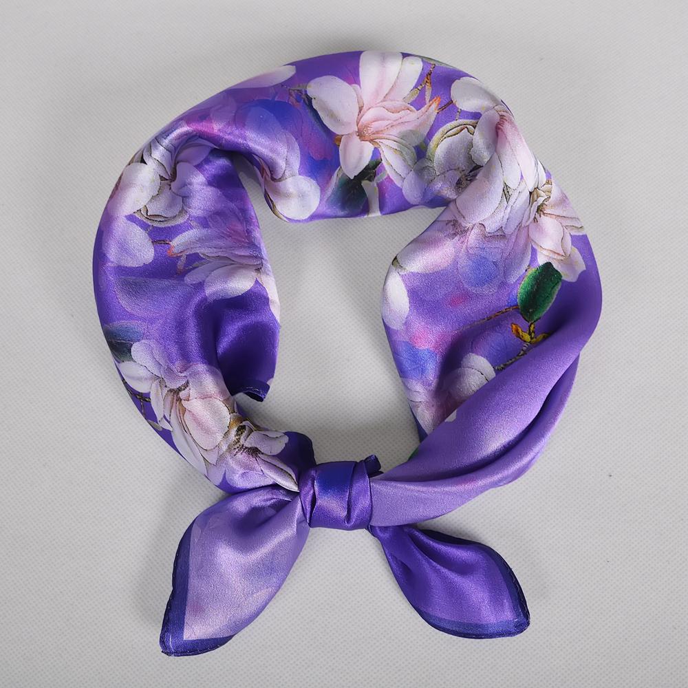

[BYSIFA] Blue Yellow Women Fashion Plaid Pattern 100% Silk Scarf Small Square Scarves Elegant Floral Ladies Hair Accessories