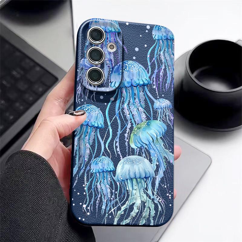 Blues Fish Whale Ocean Phone Case For Samsung S26 S25 S24 Ultra S23 S22 S21 FE A15 A16 A17 A35 A36 A37 A54 A55 A56 A57 5G Leather Texture Soft Cover