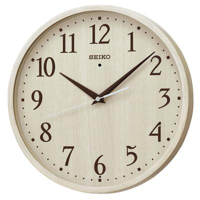 Clock KX399A Natural Analog Wall Clock with Ivory Wood Grain Pattern Radio-Controlled