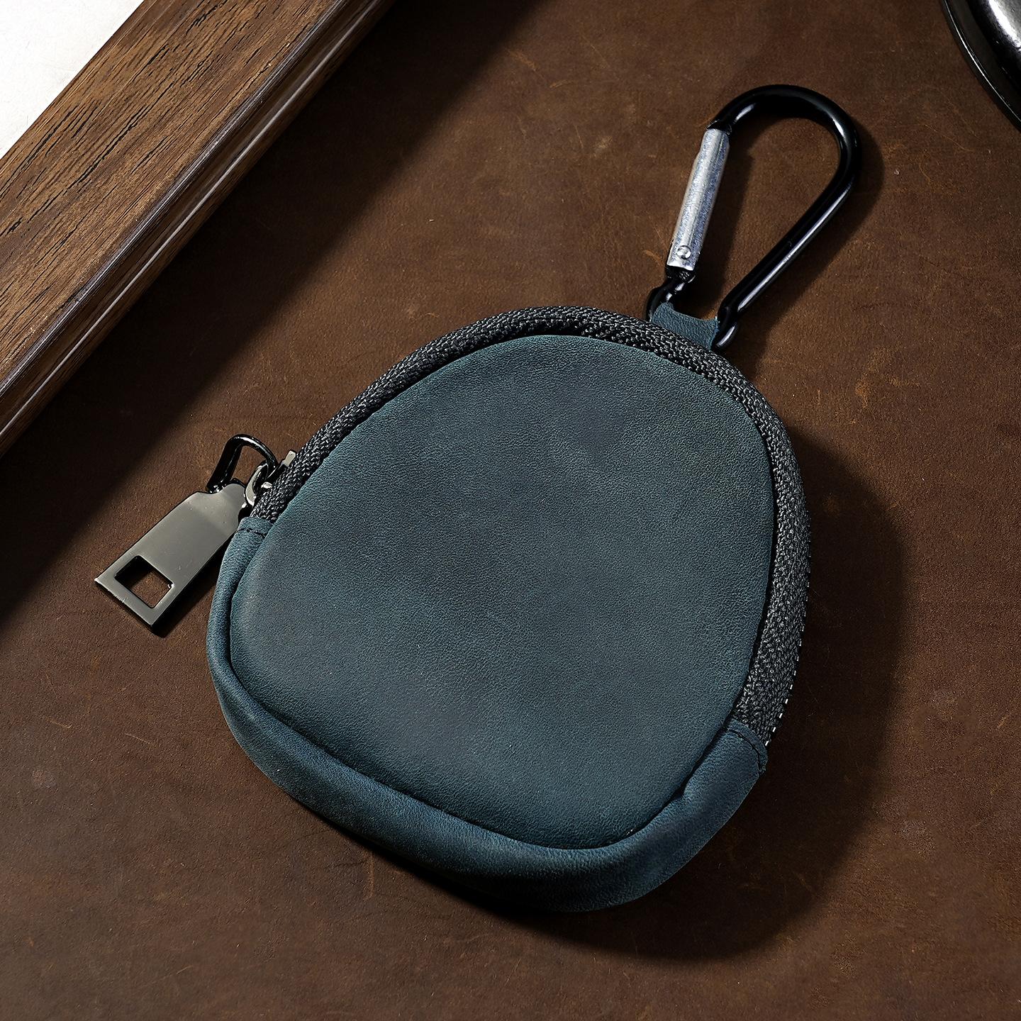 Ultra-Compacte Mini Leren Sleutel Munt Portemonnee, Crazy Horse Vintage Rits Kleine Portemonnee, Zakformaat Kleine Houder voor Dagelijks Gebruik