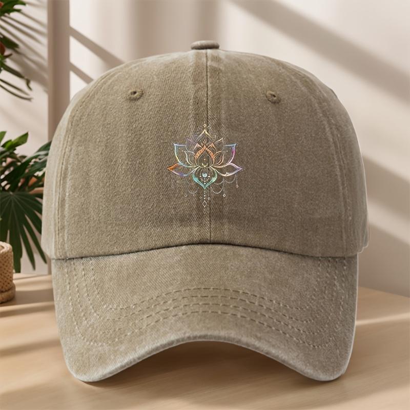 Vintage Versatile Cartoon Lotus Print Washed Vintage Soft Top Sunshade Baseball Cap Unisex Outdoor Universal Baseball Cap