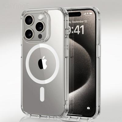 Luxe Magnetisch Draadloos Opladen Telefoonhoesje Voor iPhone 16 15 14 13 12 11 Pro Max Plus X XR 16e Voor Magsafe Transparante Achterkant