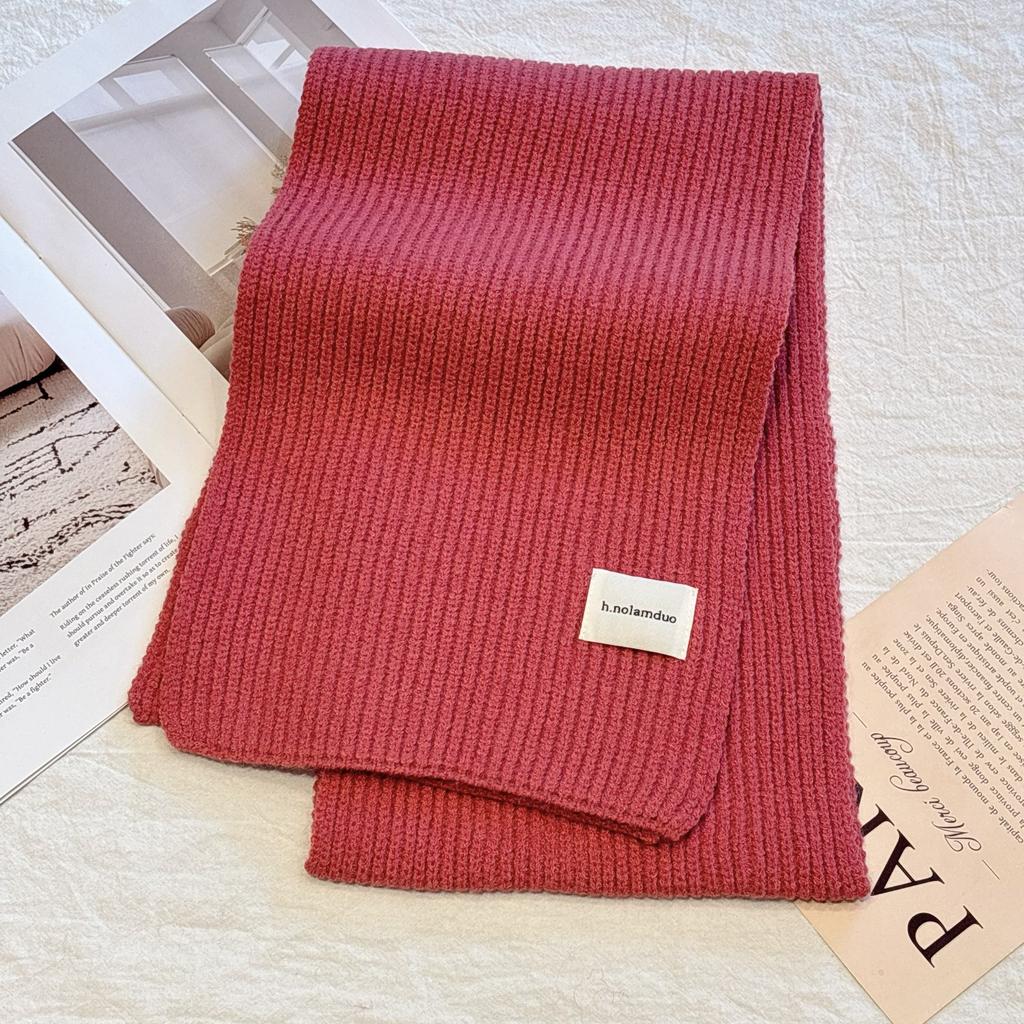 Solid color knitted scarf women's autumn and winter Korean version of student wool versatile warm thickened scarf couple trendy male couple