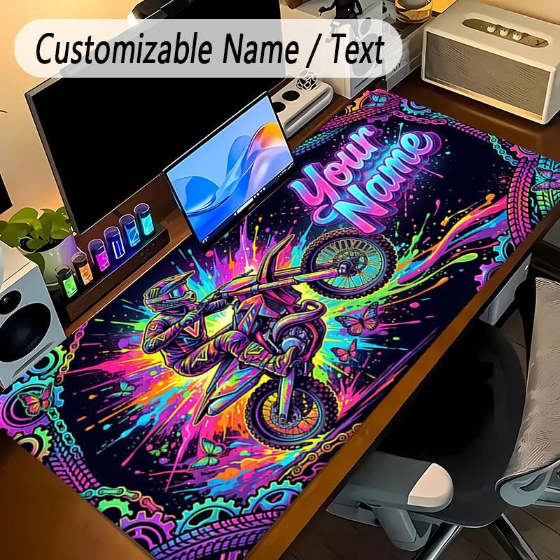 Motorcycle Biker Theme Personalized Mouse Pad Custom Name Text Non Slip Desk Pad For Laptop Office Desktop