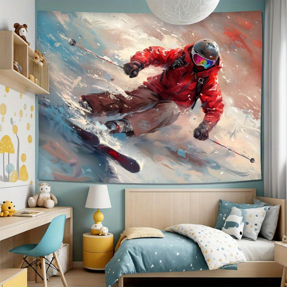 Action Skiing Tapestry - Modern Wall Art for Home Styling, Perfect for Living Rooms and Bedrooms, Unique Design, Vibrant Colors