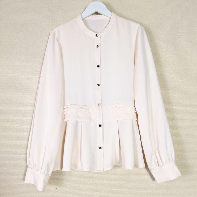 Order Work Clothing All-Match Small Stand Collar Pleat and Waisted Skirt Silm Slim Looking Anti-Aging Long Sleeves Shirt for Women Spring & Fall