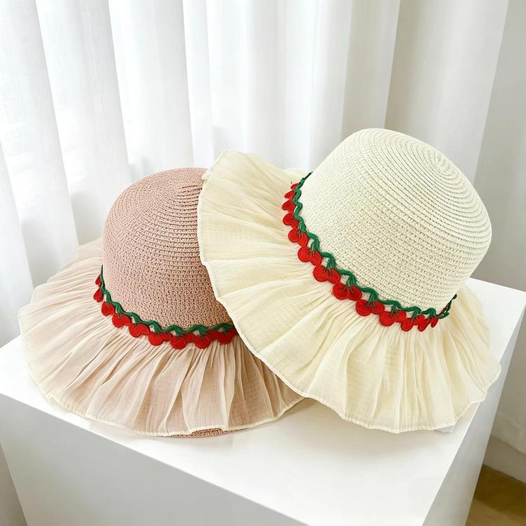 Summer Lace Edge Straw Hat, New Fashionable Large Brim Sun Hat, Travel Sun Protection Beach Hat, Women's Dome Basin Hat