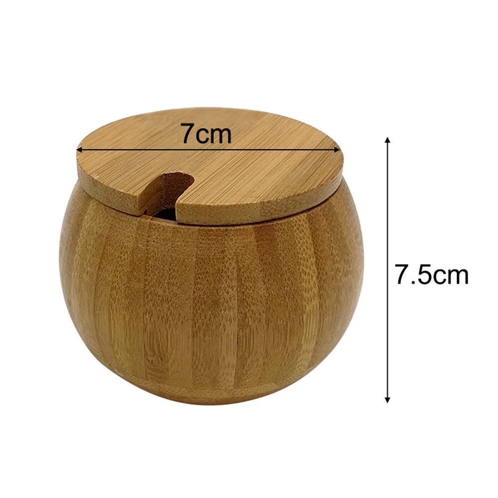 Wooden Seasoning Pot Spice Jar Spoon Set with Lid Kitchen Storage Container