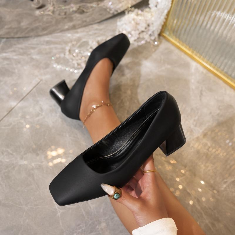 Fashion African Woman Shoe Work Dress Professional Slip on Black Heels All-Match Branded Pumps Burgundy Office Slip-On Slimming Fashion