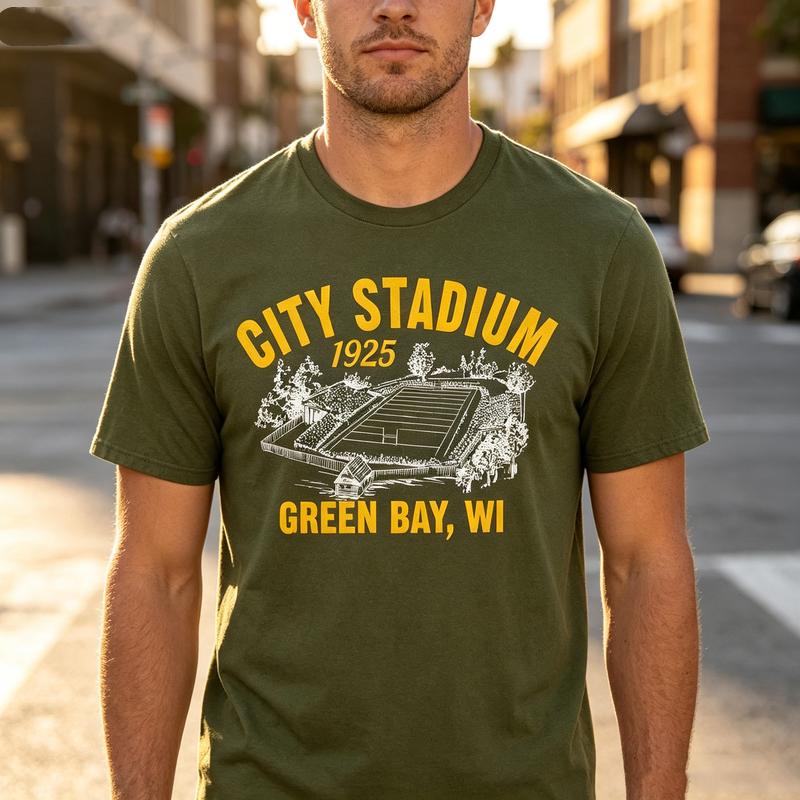 Vintage Green Bay Sports Tee City Stadium Print Unisex Unisex Cotton Short Sleeve Wisconsin Football Fans