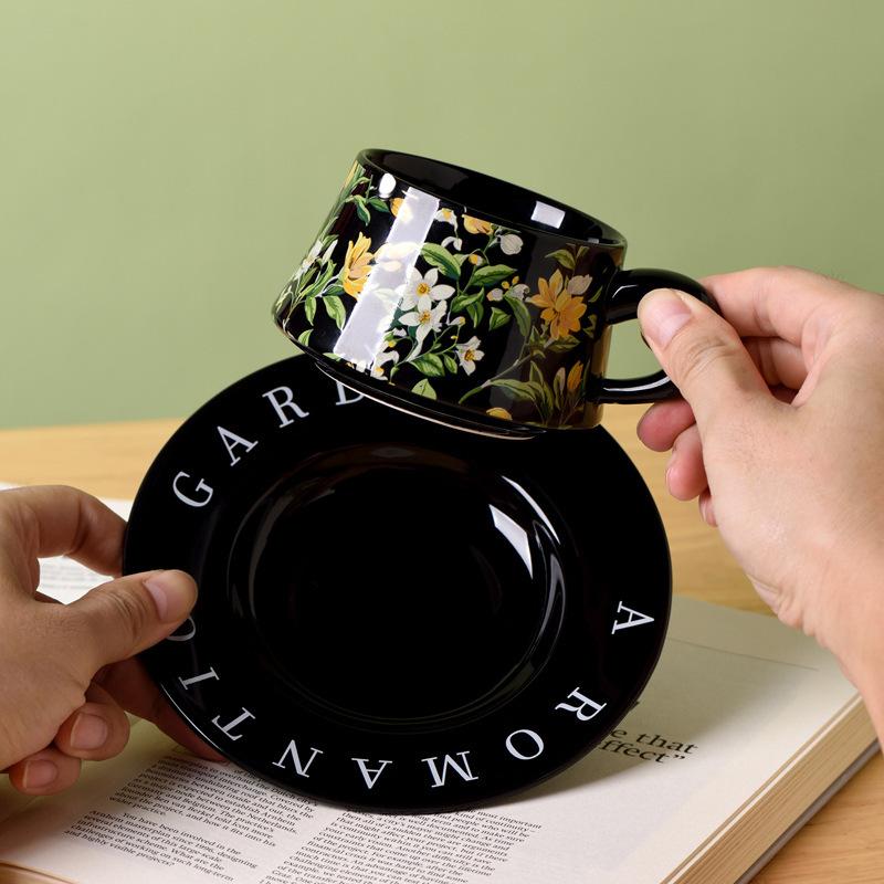 Light luxury creative flower printing afternoon tea coffee cup saucer set household breakfast cup couple exquisite gift