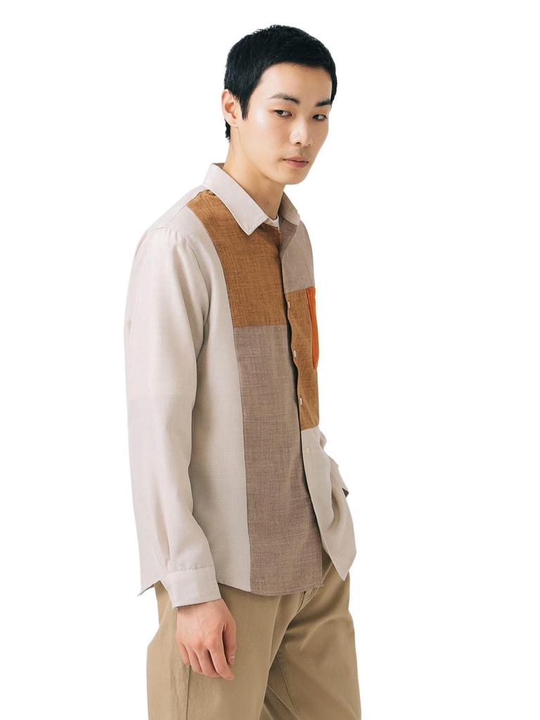 Beams Heart Men's Large/Small Polyester Twill Gradient Crazy Shirt, Beige, Medium