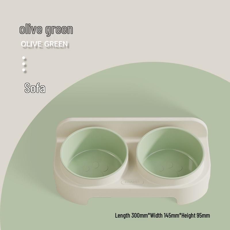 Eco-friendly Double Cat Bowl with Slanted Design - Protects Cervical Spine and Prevents Overturning, Suitable for Food and Water.