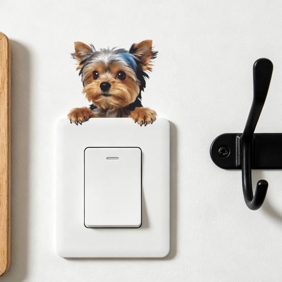 Light Switch Plate Stickers Cute Cartoon Puppy Decorative Switch Cover Decals 1 Pc