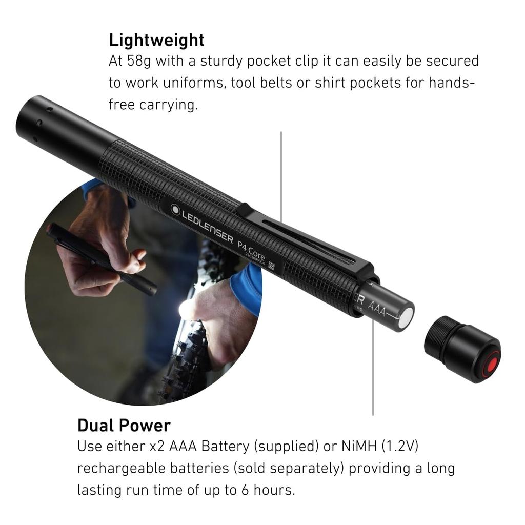 Ledlenser P4 Core LED Alkaline Battery 502598 Japanese Flashlight, Penlight, Compatible, [Official Product]