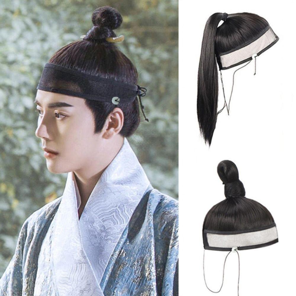 Hair Accessories Ming-Made Net Towel Wig Fake Hair Bun Long Straight Ponytail Hanfu Men'S Wig