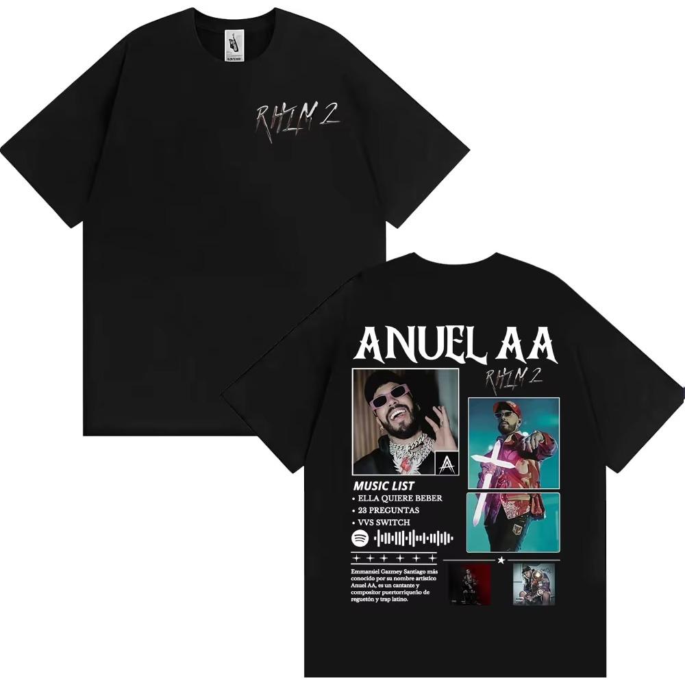 

Rapper Anuel AA Rhlm 2 Album 2026 Merch T-shirts for Men Women Fashion Gothic Vintage T Shirt Oversized Cotton Tshirt Streetwear S разноцветный