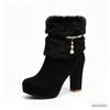 Waterproof Plush High Heel Ankle Boots with Velvet Lining - Autumn/Winter Turn-up Chunky Platform