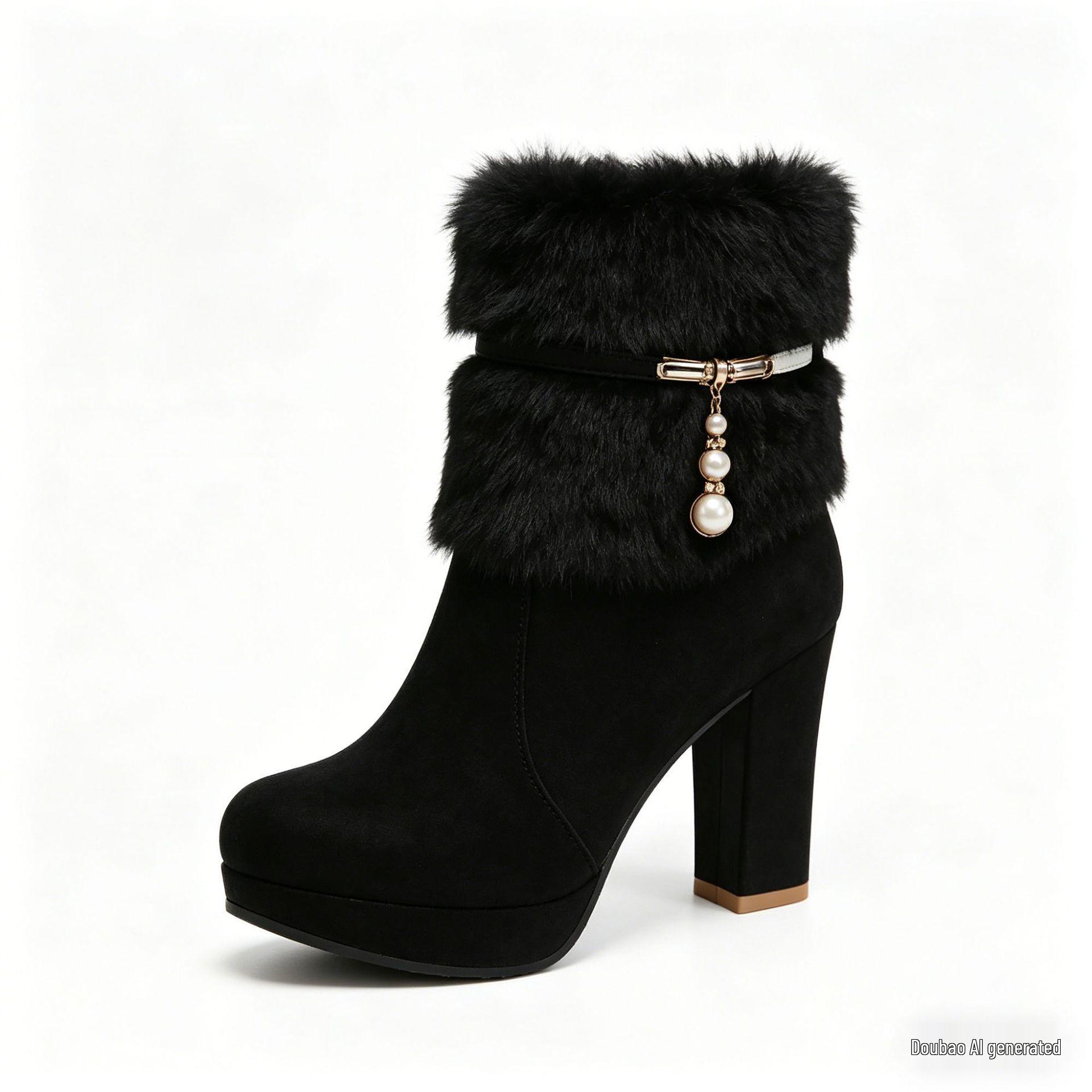 2026 Waterproof Plush High Heel Ankle
