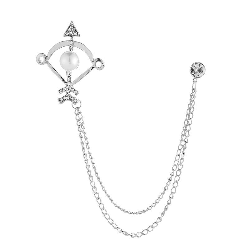 Fashion Arrow Brooch Pearl Crystal Tassel Lapel Pins for Men Alloy Rhinestones Corsage Collar Luxulry Jewelry Gifts
